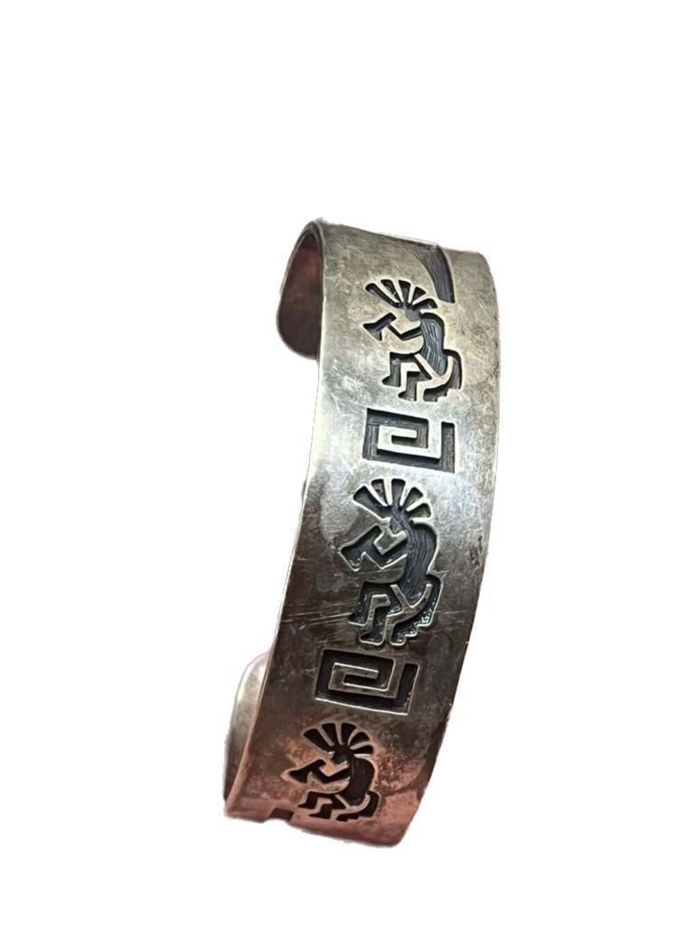 Vintage Hopi Sterling Silver Overlay Kokopelli Cuff Bracelet